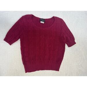 VNTG Southern Lady Maroon Short Sleeve Cable Knit Sweater 100% Cotton sz Small